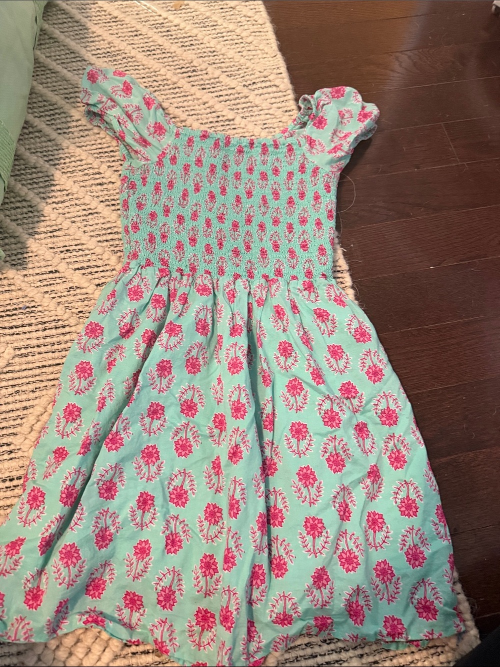 Crewcuts Mint & Pink Floral Smocked Dress
